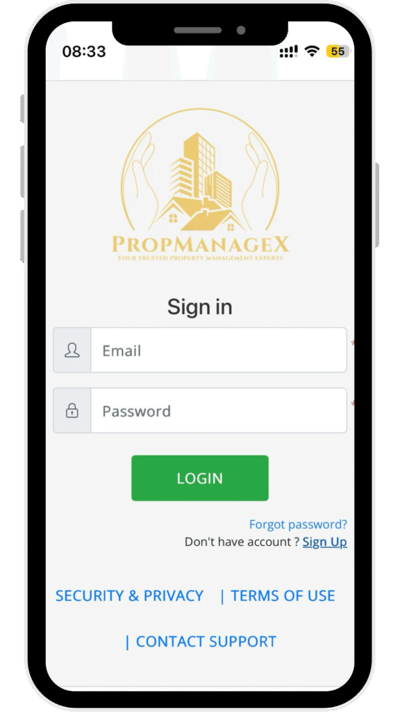 PropManageX Login Screen